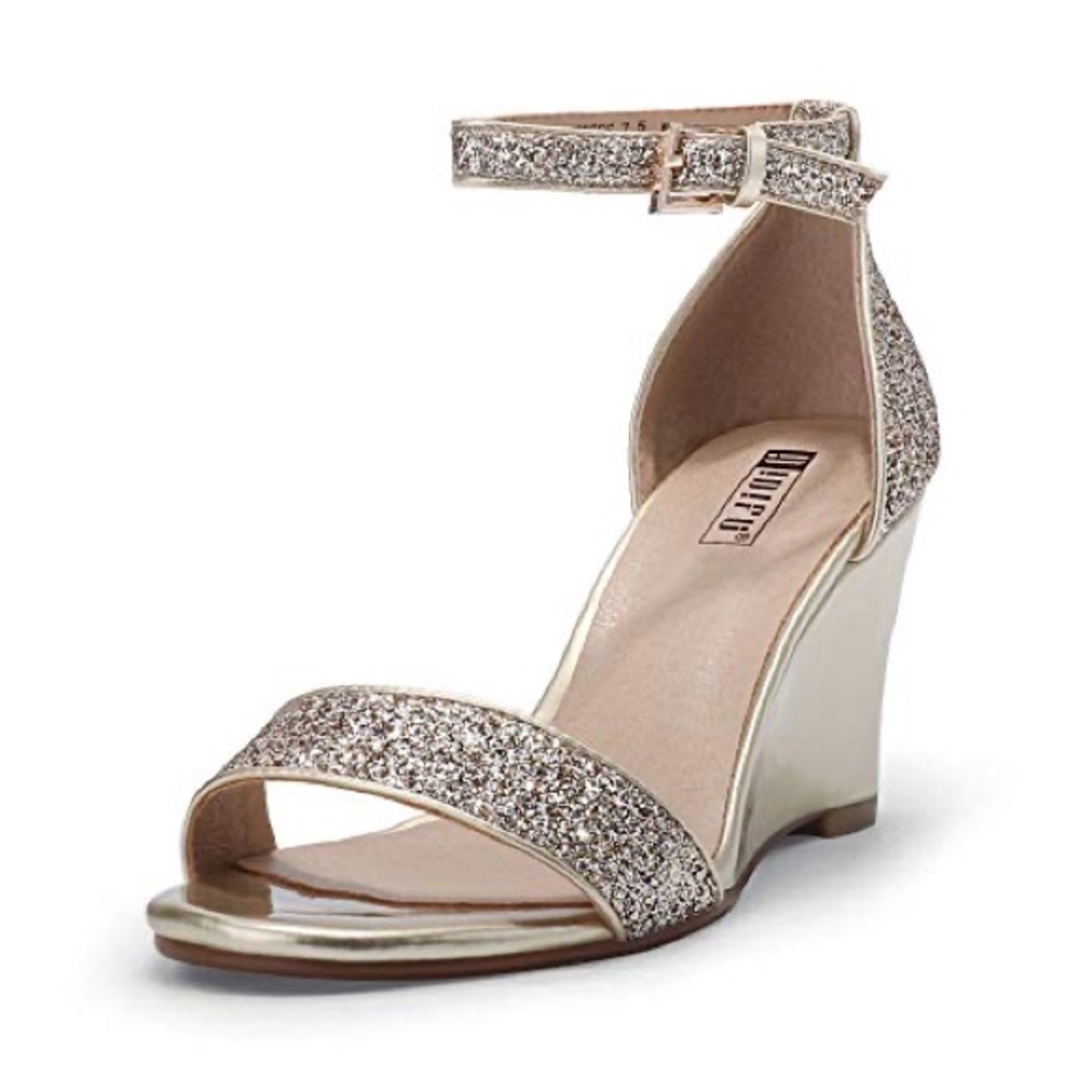 COPY - IDIFU Women's Classic Wedge Heel Sandals 3 Inch - Gold - 5.5